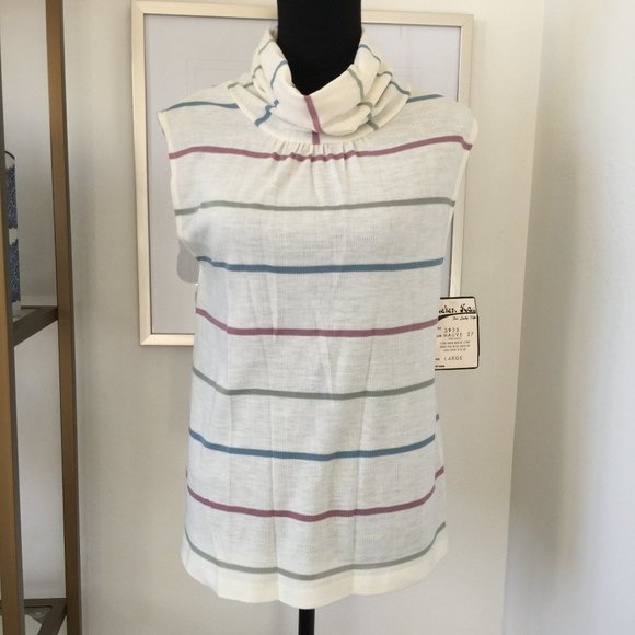 Vintage Dead Stock Helen Kay for Lucky Tops Sleeveless Stripe Cowl Neck Top Sz L - Picture 1 of 8